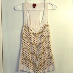 White tank  with silver and gold sequins